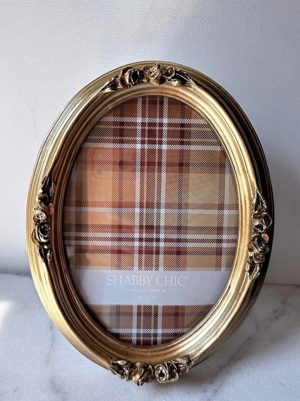 Shabby Chic Ornate Oval Picture Frame Gold for 5”x7” photo